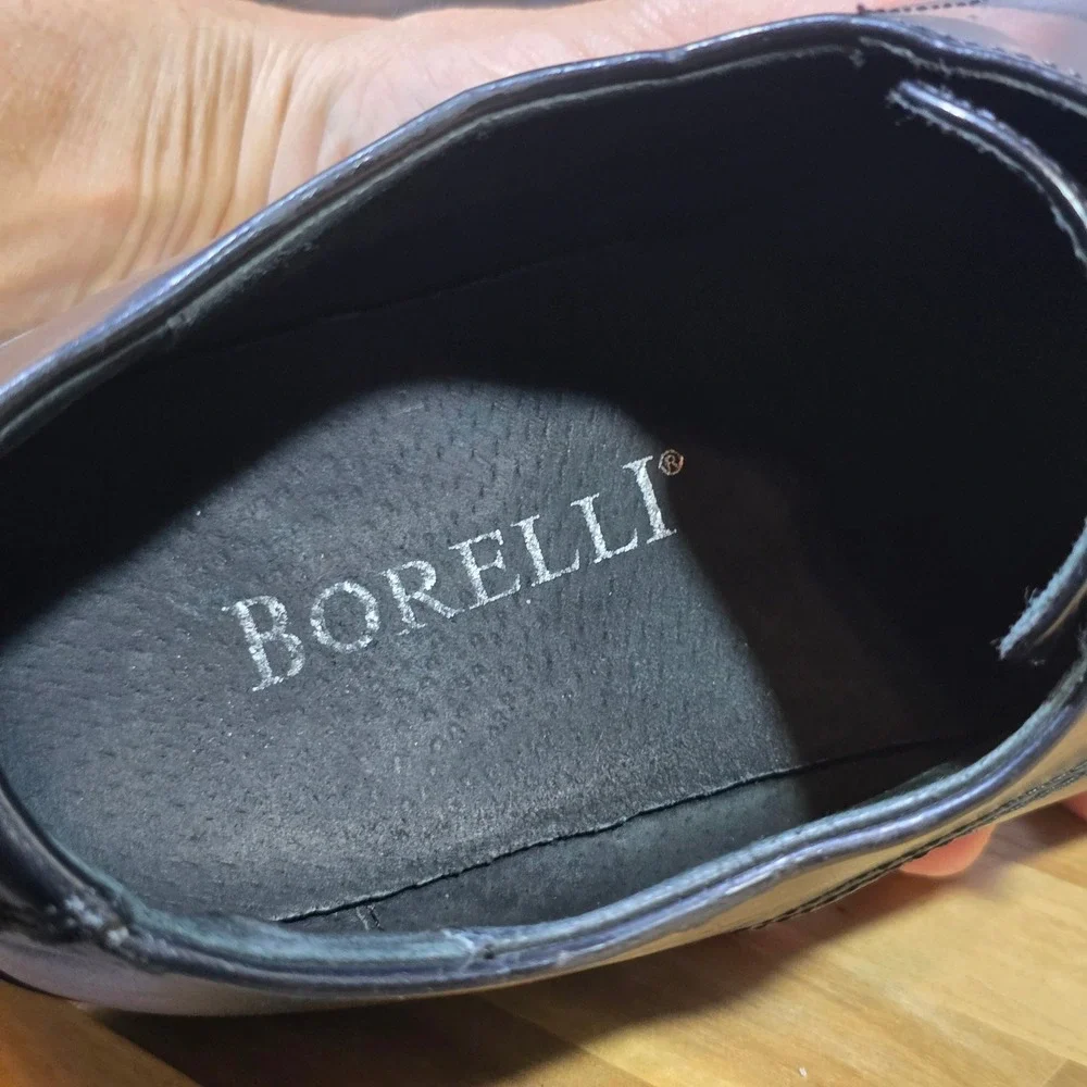 Borelli Martin Dress Shoes‎ 12 Black Leather Square Toe Derby Oxford 323083